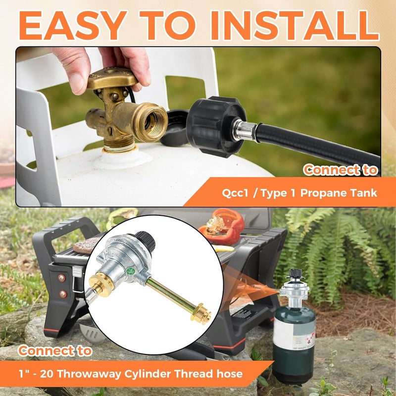 DRELD 29102349 Grill Regulator Control Valve with 6FT Propane Hose Adapter, Compatible with Charbroil Grill2Go X200 Portable TRU - Infrared Liquid Propane Gas Grill 2012 29103224A - Image 5